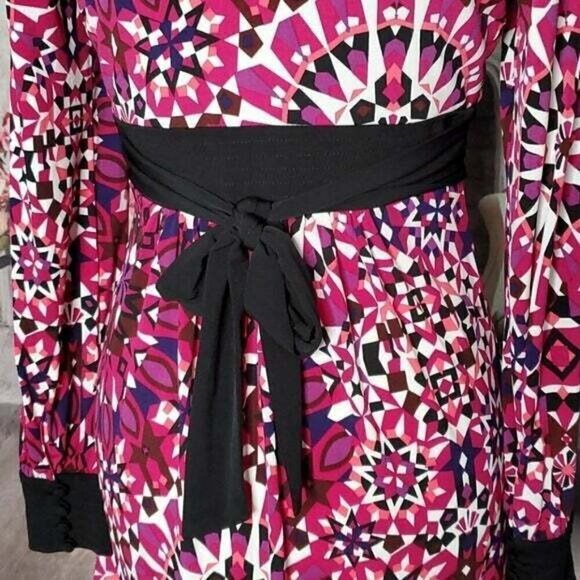 𝅺maggy London Pink Geometric Lined Scoop Neck Knee Length Sheath Dress Size 6 - Picture 11 of 13